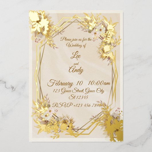 Wedding Brown and beige Invitation Folie Uitnodiging (Voorkant)
