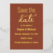 Wedding Brown Save the Date Terracotta Boho Folie Uitnodiging (Voorkant)
