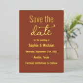 Wedding Brown Save the Date Terracotta Boho Folie Uitnodiging (Staand Voorkant)
