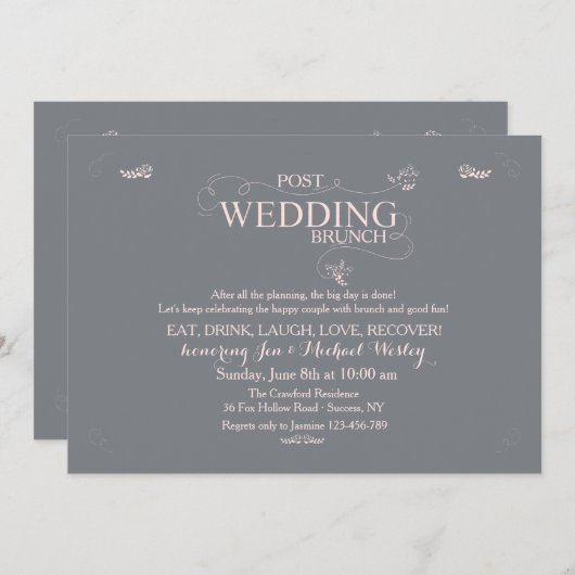 Wedding Brunch in grijze uitnodiging (Voorkant / Achterkant)