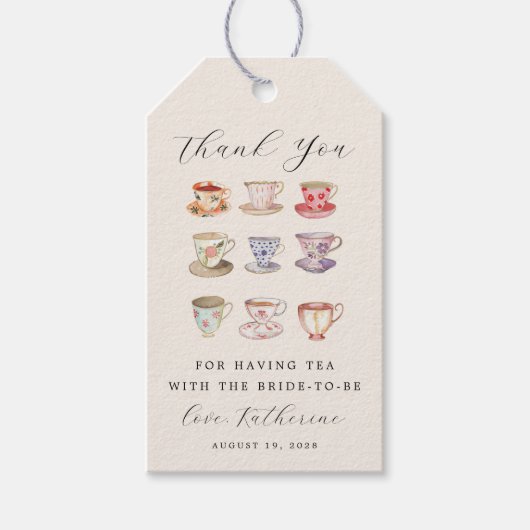 Wedding Brunch Vrijgezellenfeest Tea Cups Chinoise Cadeaulabel (Voorkant)