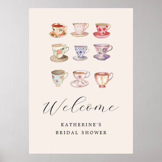 Wedding Brunch Vrijgezellenfeest Tea Cups Chinoise Poster (Voorkant)
