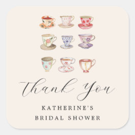 Wedding Brunch Vrijgezellenfeest Tea Cups Chinoise Vierkante Sticker