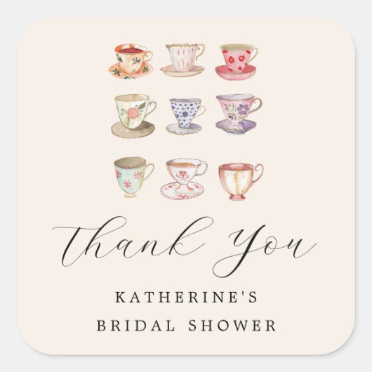 Wedding Brunch Vrijgezellenfeest Tea Cups Chinoise Vierkante Sticker (Voorkant)