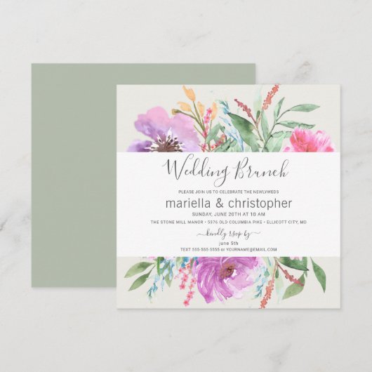 Wedding Brunch Waterverf Blooming Garden - Square Kaart (Voorkant / Achterkant)