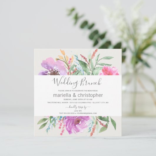 Wedding Brunch Waterverf Blooming Garden - Square Kaart (Staand voorkant)