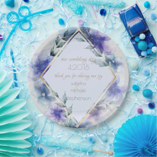 Wedding Buffet | Waterverf Violet Blue Flowers Papieren Bordje (Feest)