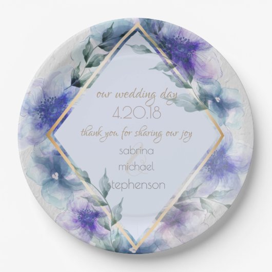 Wedding Buffet | Waterverf Violet Blue Flowers Papieren Bordje (Voorkant)