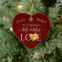 Wedding Burgandy Red Heart kerstnaam Mr Mrs.