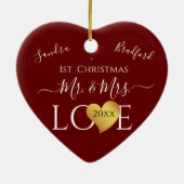 Wedding Burgandy Red Heart kerstnaam Mr Mrs. Keramisch Ornament (Achterkant)