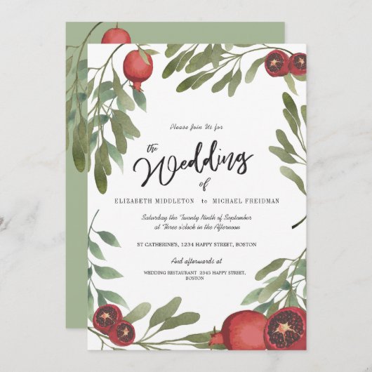 Wedding Burgundy Botanical Boho Greenery Kaart (Voorkant / Achterkant)