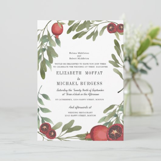 Wedding Burgundy Botanical Marble Boho Greenery Kaart (Staand voorkant)
