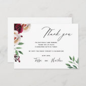 Wedding Burgundy Floral - Hartelijk dank Kaart (Voorkant / Achterkant)