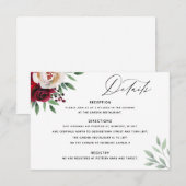 Wedding Burgundy Floral — Kaart met details (Voorkant / Achterkant)