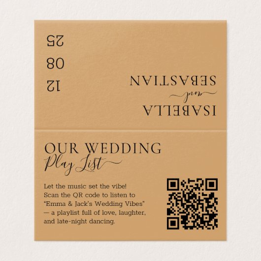 Wedding Burly Wood Sand QR Code Playlist Kaart (Buitenkant ongevouwen)