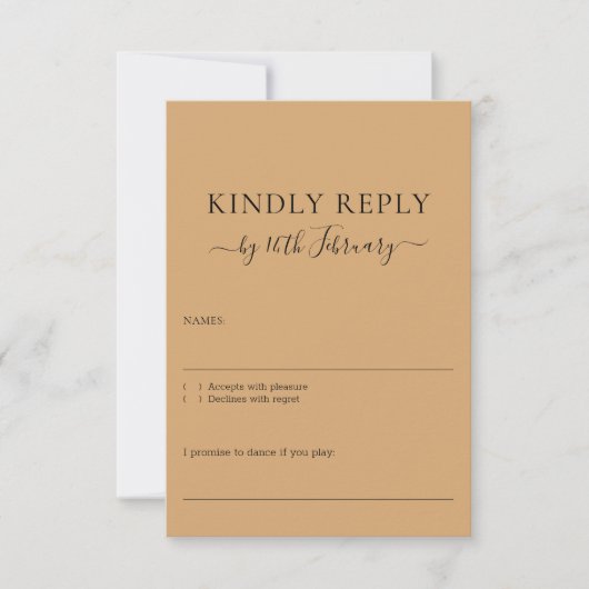 Wedding Burly Wood Sand Signature Kindly Reply RSVP Kaartje (Voorkant)