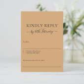 Wedding Burly Wood Sand Signature Kindly Reply RSVP Kaartje (Staand voorkant)