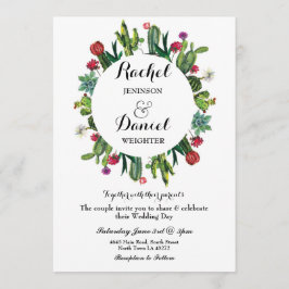 Wedding Cactus Floral Fiesta Wreath Party Invite Kaart