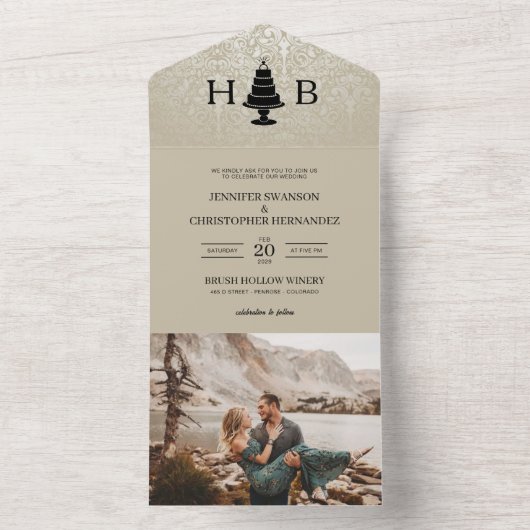 Wedding Cake All In One Uitnodiging (Binnen)