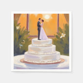Wedding Cake Bride & Groom Brunette Watercolor Servet (Voorkant)