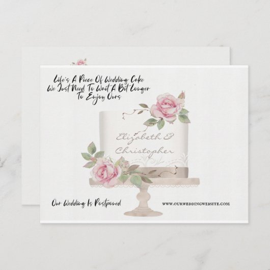 Wedding Cake Funny Change of Date Postponed Briefkaart (Voorkant / Achterkant)