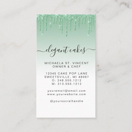 Wedding Cake Glitter Drip Mint Green Bakery Visitekaartje (Achterkant)