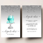 Wedding Cake Glitter Drip Silver Turquoise Bakery Visitekaartje