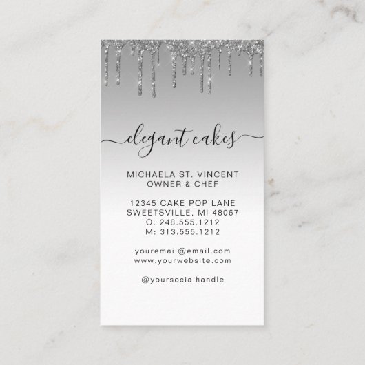 Wedding Cake Glitter Drip Silver Turquoise Bakery Visitekaartje (Achterkant)