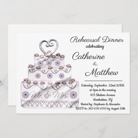 Wedding Cake Rehearsal Dinner Invitation Kaart (Voorkant / Achterkant)