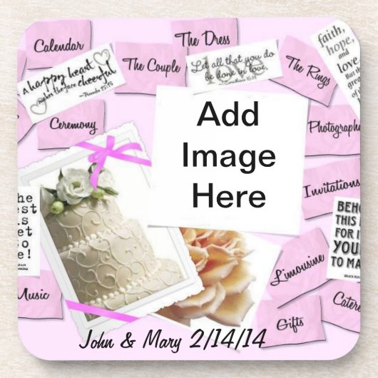 Wedding Cake, roze lintje Drankjes Onderzetter (Voorkant)