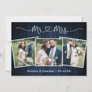 Wedding Calligraphy Heart Mr Mrs Wood 3 Foto Bedankkaart