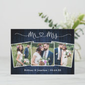Wedding Calligraphy Heart Mr Mrs Wood 3 Foto Bedankkaart (Staand voorkant)