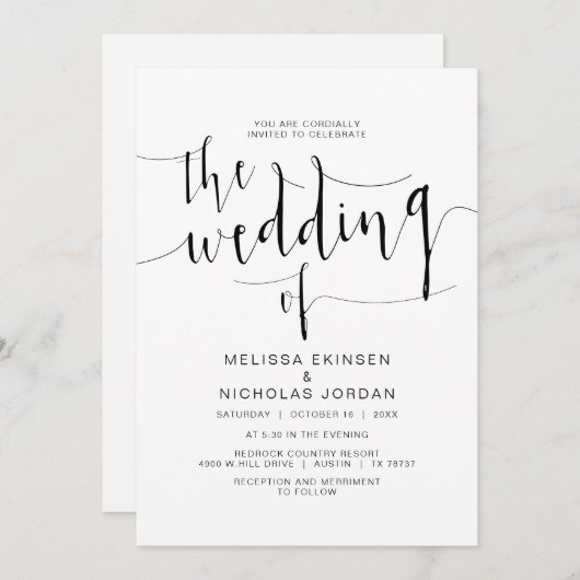 Wedding Calligraphy, Simple Black script, Kaart (Voorkant / Achterkant)