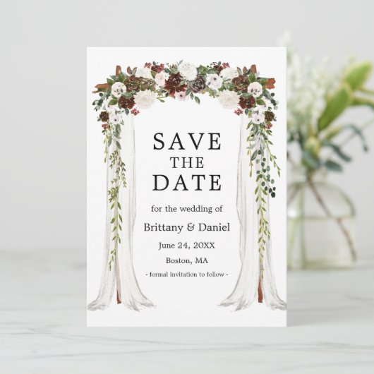 Wedding Canopy Arch Waterverf Boho Floral Save The Date (Staand voorkant)