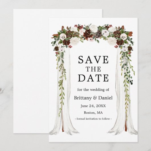 Wedding Canopy Arch Waterverf Boho Floral Save The Date (Voorkant / Achterkant)