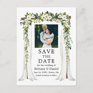 Wedding Canopy Arch Waterverf Green White Floral Aankondigingskaart