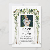 Wedding Canopy Arch Waterverf Green White Floral Save The Date (Voorkant)