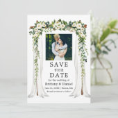 Wedding Canopy Arch Waterverf Green White Floral Save The Date (Staand voorkant)
