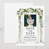 Wedding Canopy Arch Waterverf Green White Floral Save The Date (Voorkant / Achterkant)