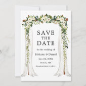 Wedding Canopy Arch Waterverf Green White Floral Save The Date (Voorkant)