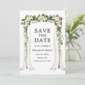 Wedding Canopy Arch Waterverf Green White Floral Save The Date (Staand voorkant)