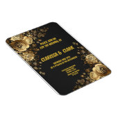 Wedding card decorated with golden flowers on a bl magneet (Rechterzijde)