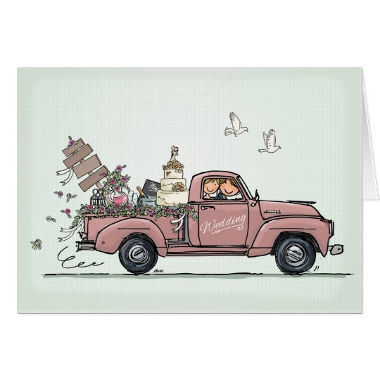 Wedding Card Vintage Car Pickup Truck Kaart