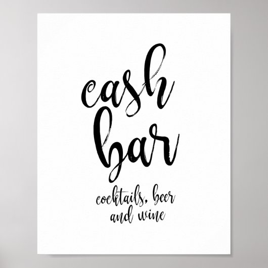 Wedding Cash Bar Black en White 8 x 10 Sign Poster (Voorkant)