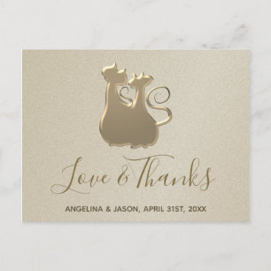 Wedding Cat Couple Golden Elegant Bedankt Briefkaart