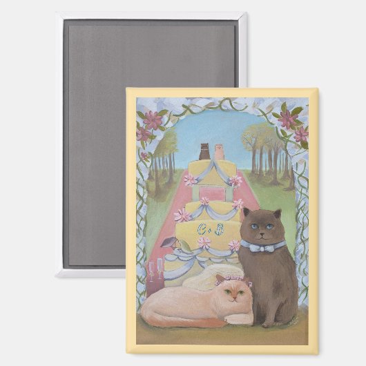 Wedding Cat Couple Personalize Initials  Magneet (Voorkant / Achterkant)