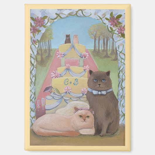 Wedding Cat Couple Personalize Initials  Magneet (Voorkant)