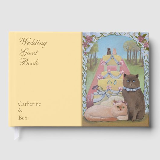Wedding Cats Yellow "9 x 6" Guest Book Gastenboek (Voorkant)