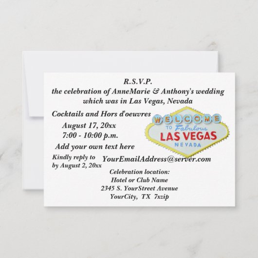 Wedding Celebration after Vegas Vows Kaart (Achterkant)