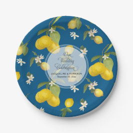 Wedding Celebration Royal Blue Lemon Flower Citrus Papieren Bordje